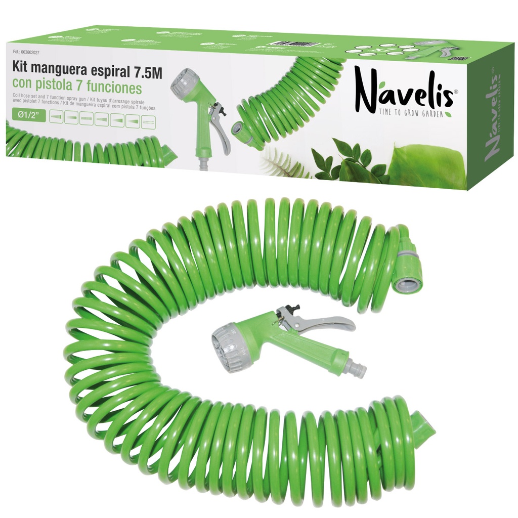 Kit manguera espiral 7,5M con pistola 7 funciones