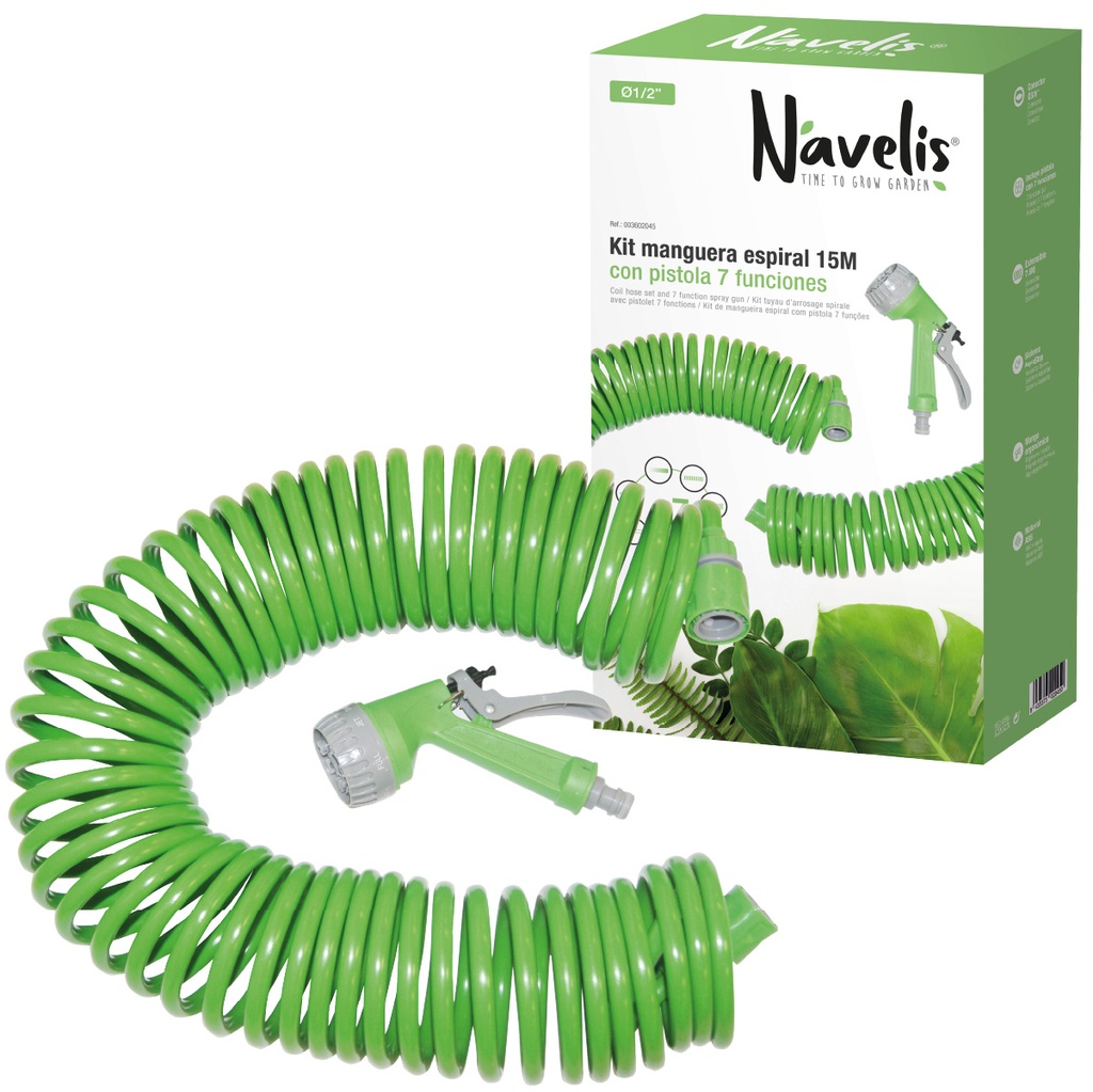 Kit manguera espiral 15M con pistola 7 funciones