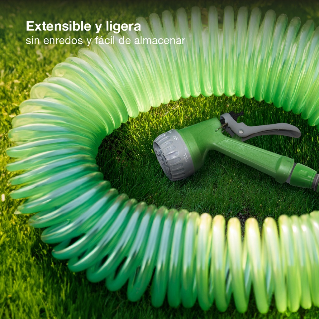 Kit manguera espiral 15M con pistola 7 funciones