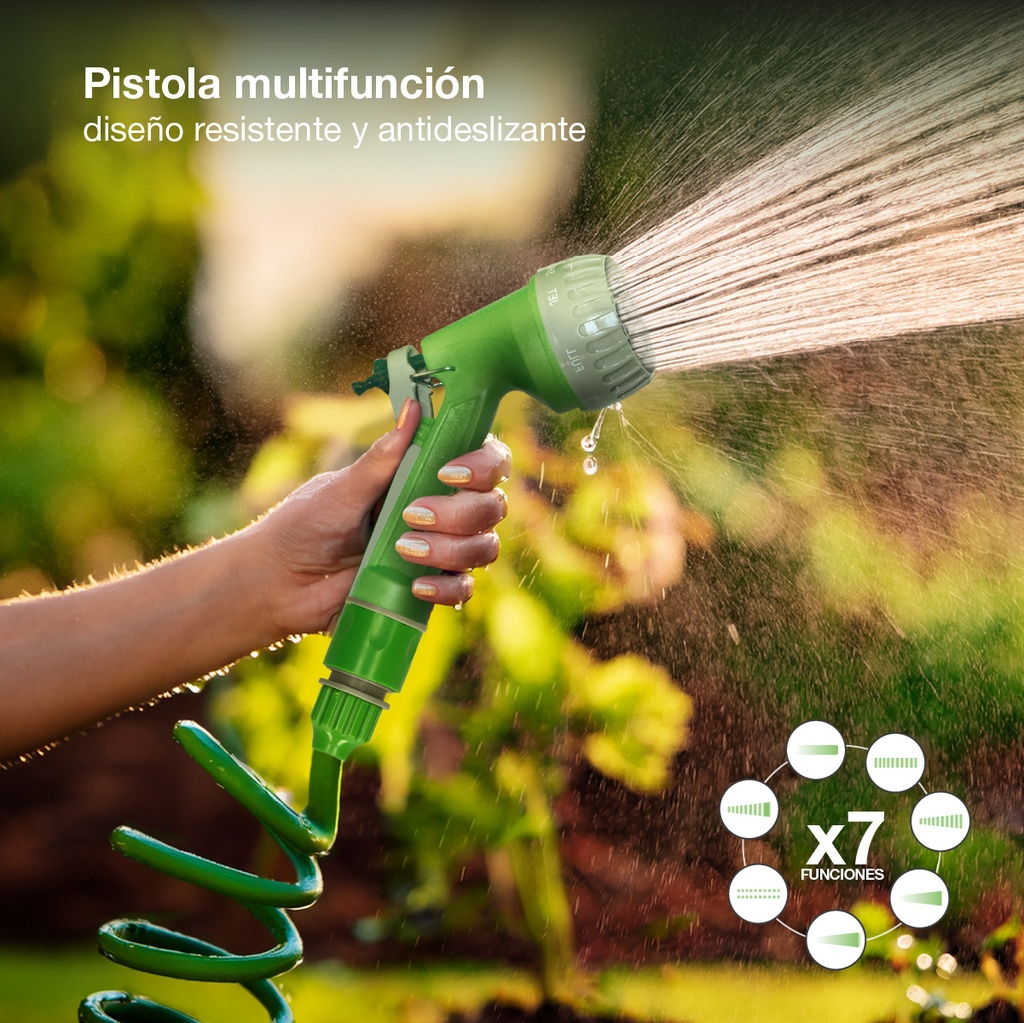 Kit manguera espiral 15M con pistola 7 funciones