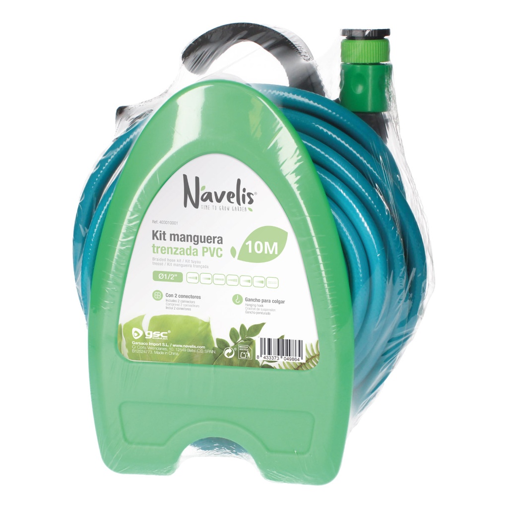 Kit manguera trenzada PVC 10M  Ø1/2"(12mm) para colgar en pared