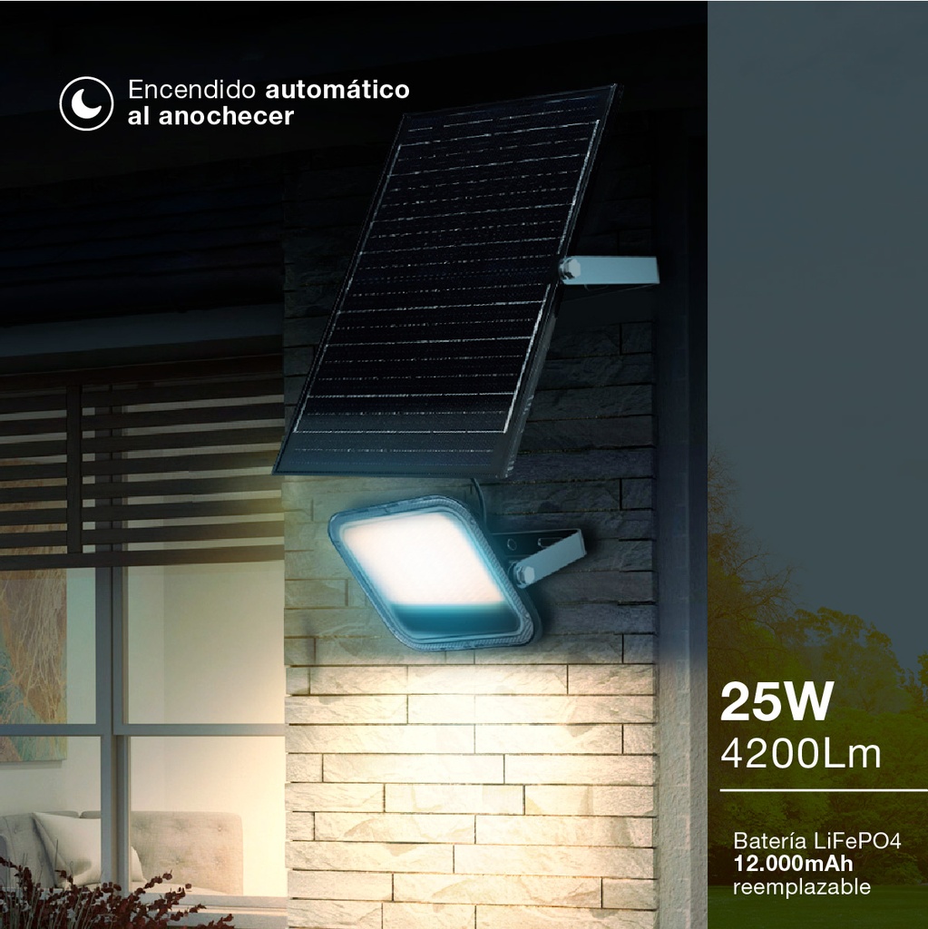 Proyector solar LED Pamol con sensor de movimiento y crepuscular 8W 6500K IP65 Negro