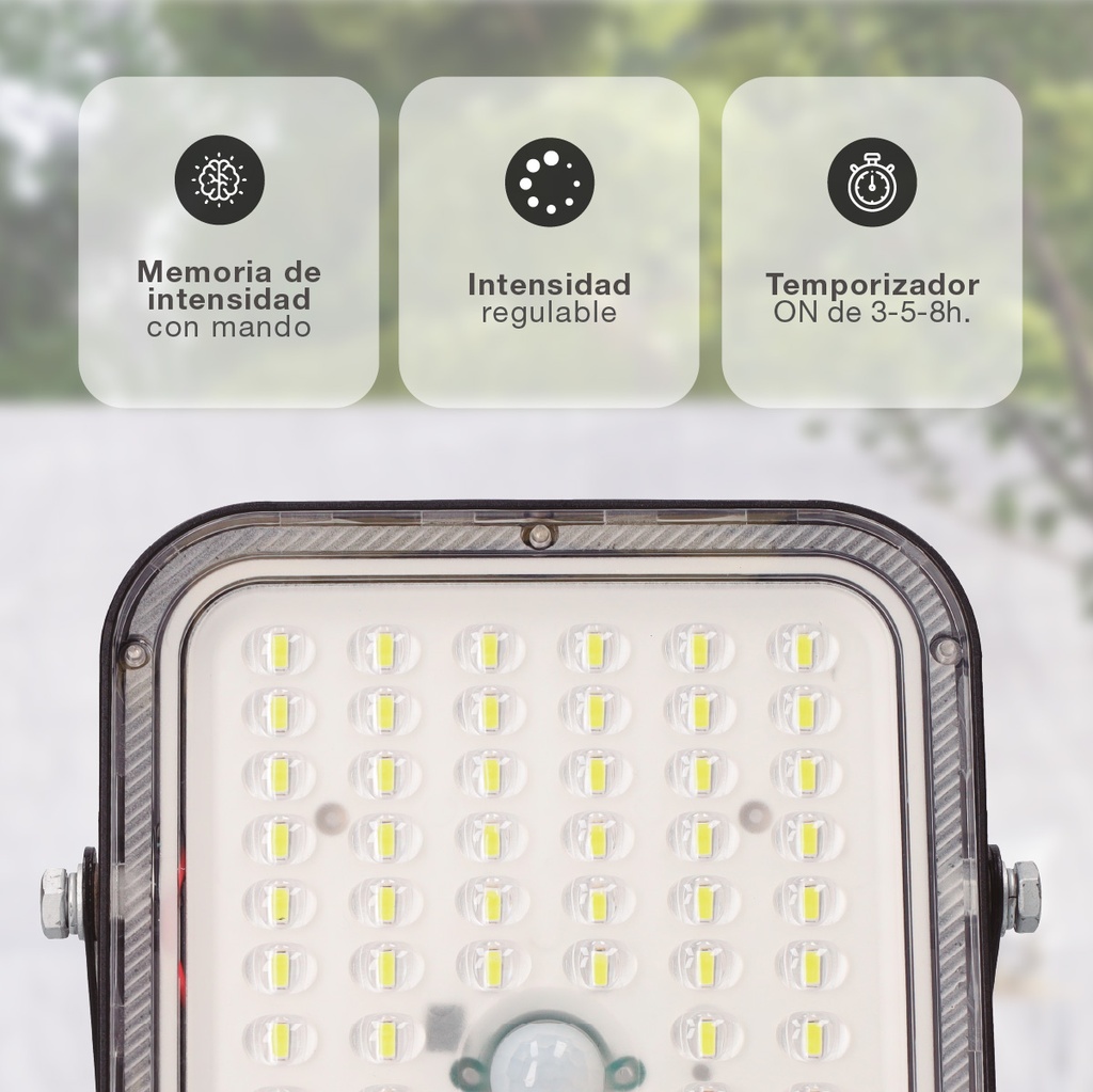 Proyector solar LED Pamol con sensor de movimiento y crepuscular 8W 6500K IP65 Negro