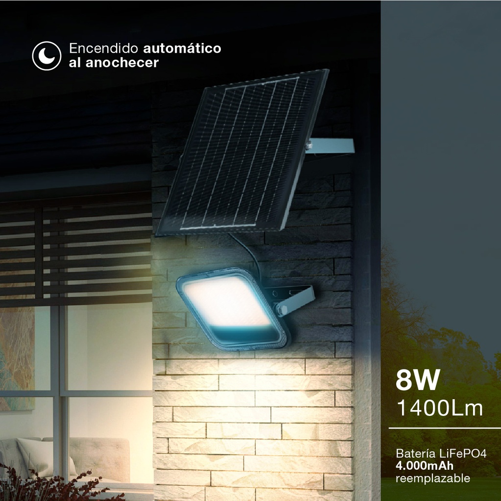 Proyector solar LED Pamol con sensor de movimiento y crepuscular 25W 6500K IP65 Negro