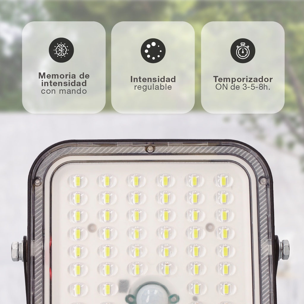 Proyector solar LED Pamol con sensor de movimiento y crepuscular 25W 6500K IP65 Negro
