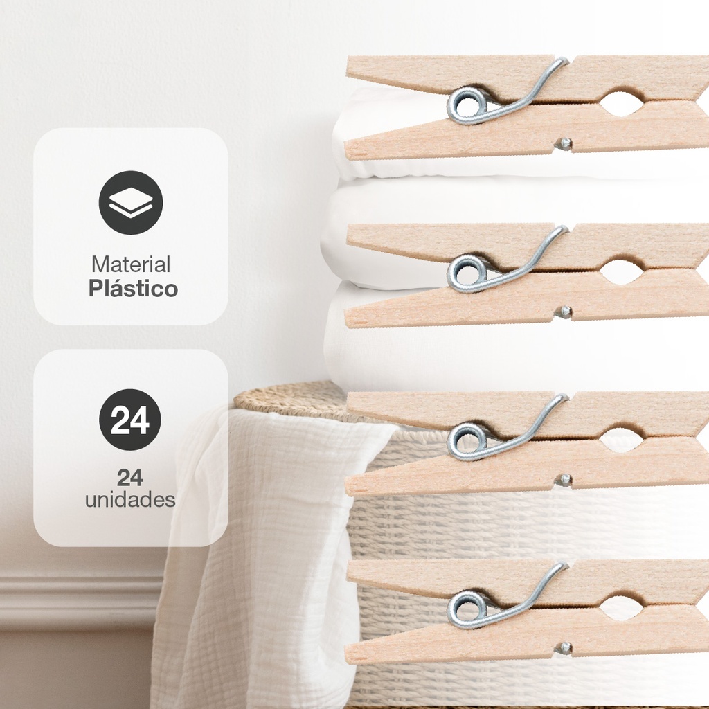 Pack 24 pinzas madera - para ropa