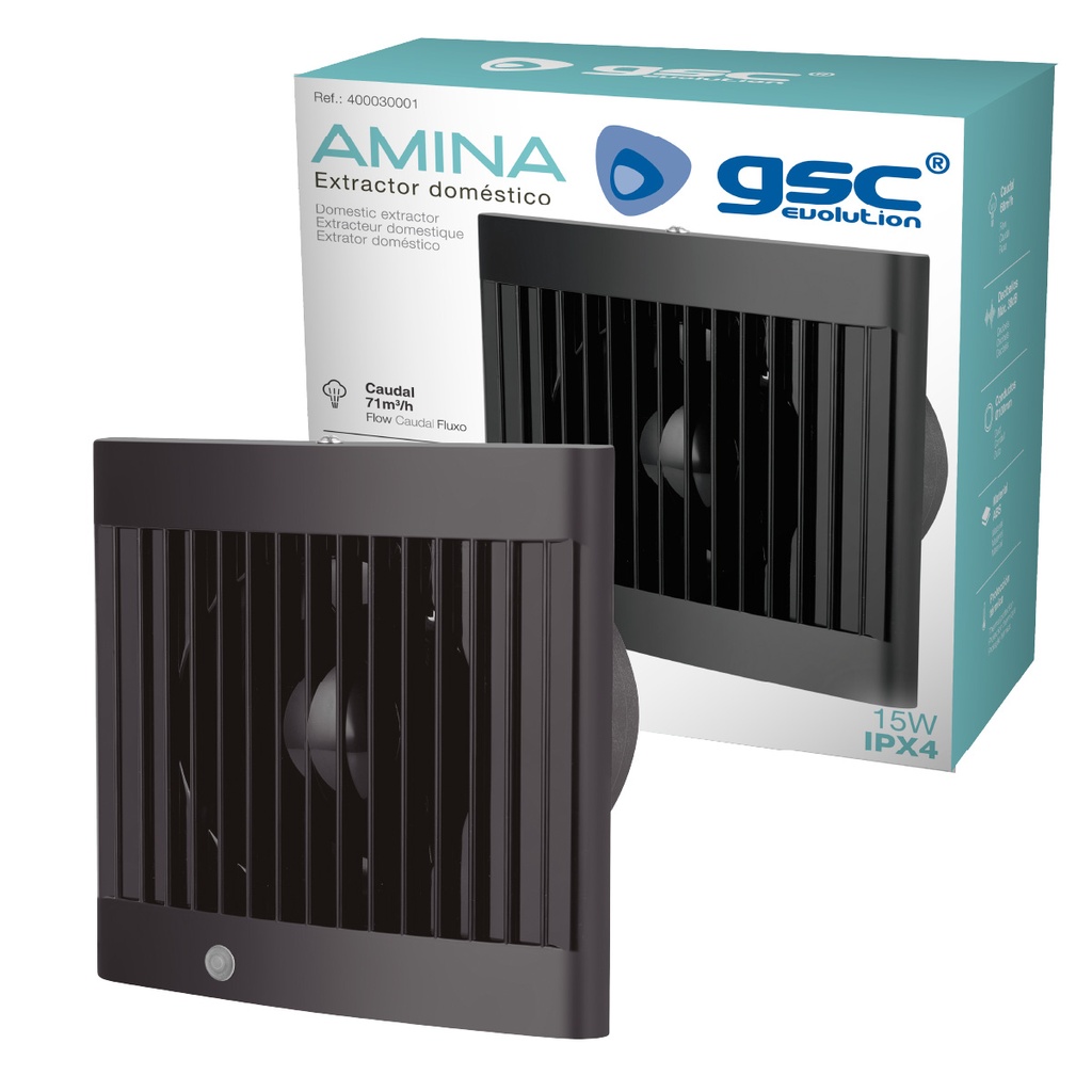 Extractor doméstico Amina Ø100mm Negro