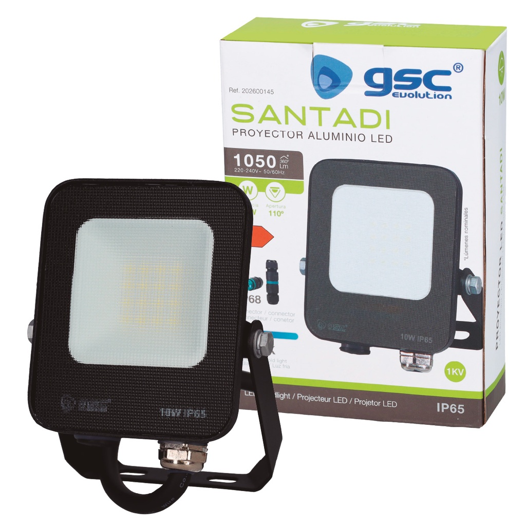 Proyector aluminio LED Santadi 10W 6500K IP65 Negro