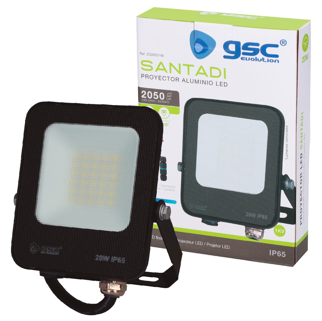 Proyector aluminio LED Santadi 20W 6500K IP65 Negro