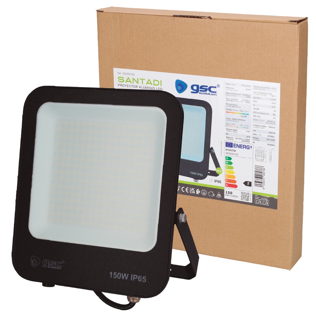 Proyector aluminio LED Santadi 150W 6500K IP65 Negro