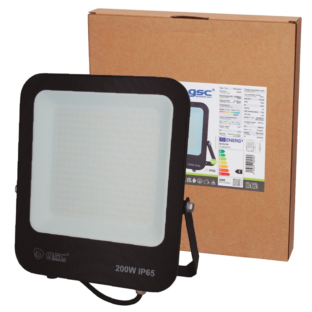 Proyector aluminio LED Santadi 200W 6500K IP65 Negro
