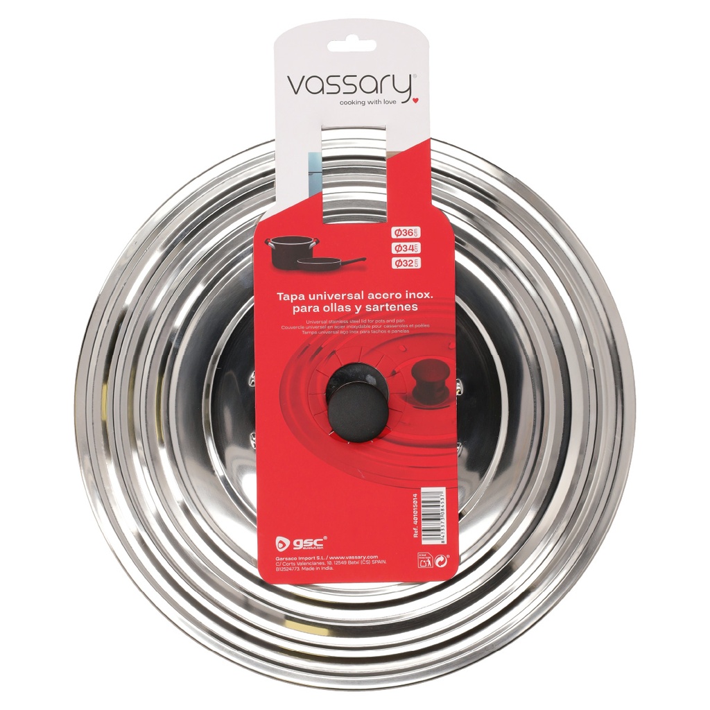 Tapa universal acero inox para ollas y sartenes Ø32 - 34 - 36 cm