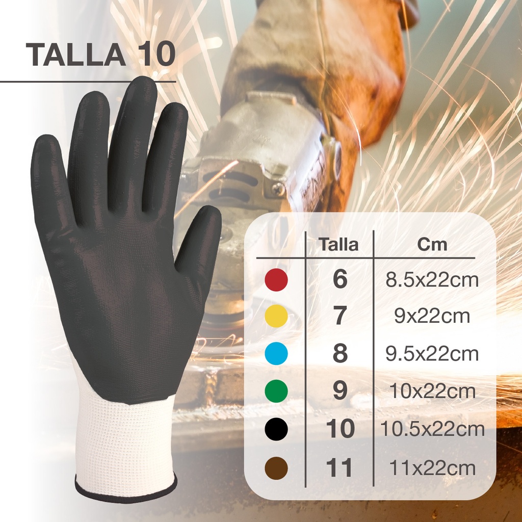 Guante poliéster y nitrilo Blanco/Gris - Talla 10