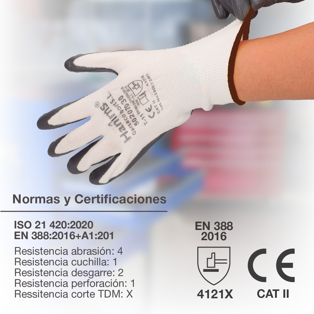 Guante poliéster y nitrilo Blanco/Gris - Talla 11