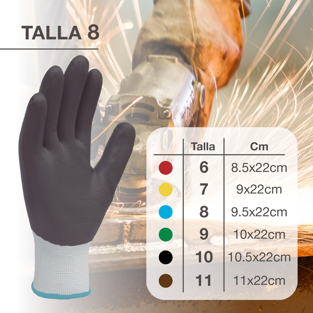 Guante poliéster y recubrimiento completo de nitrilo Blanco/Gris - Talla 8
