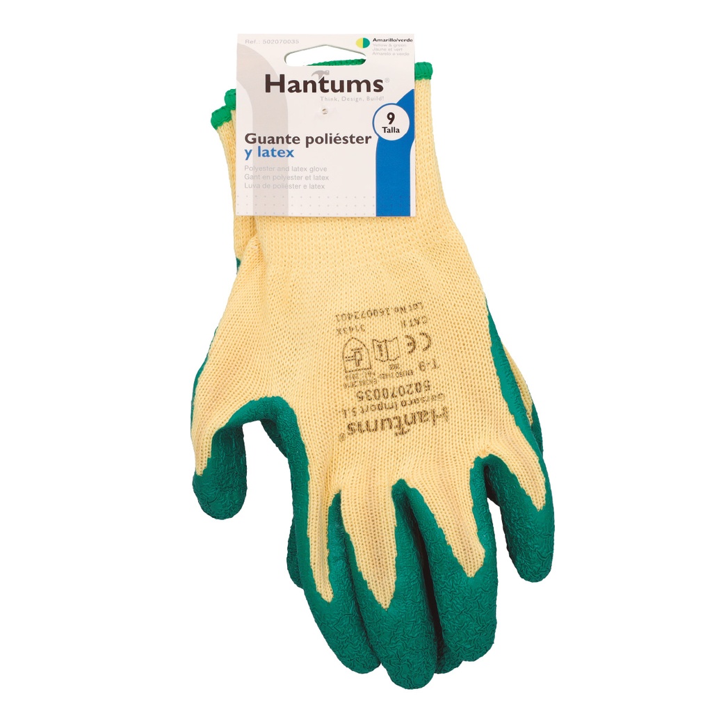 Guante poliéster y recubrimiento de latex Amarillo/Verde -Talla 9