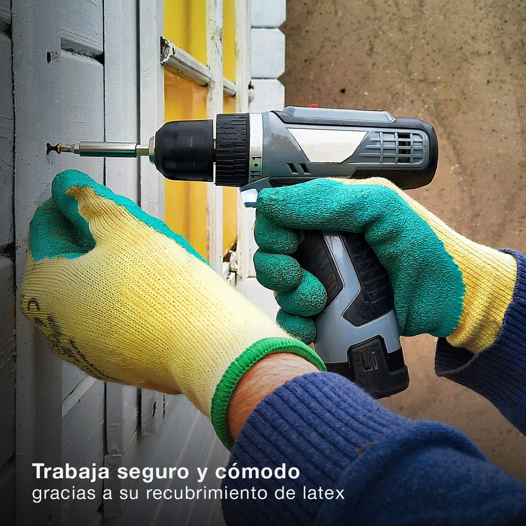 Guante poliéster y recubrimiento de latex Amarillo/Verde -Talla 9