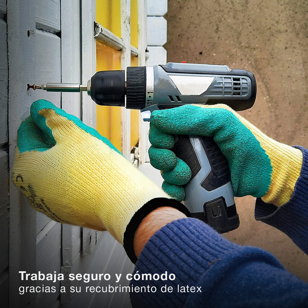 Guante poliéster y recubrimiento de latex Amarillo/Verde -Talla 10