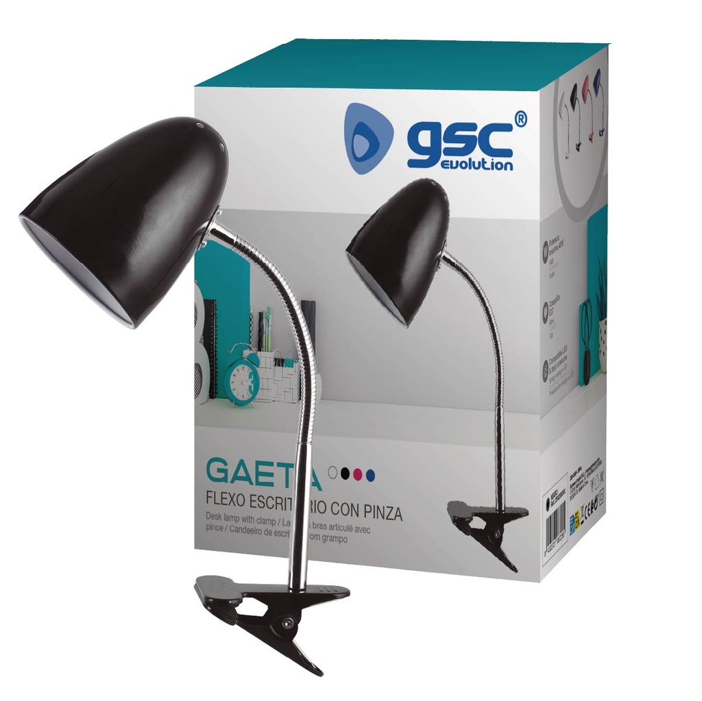 Flexo de escritorio con pinza Gaeta E27 Negro