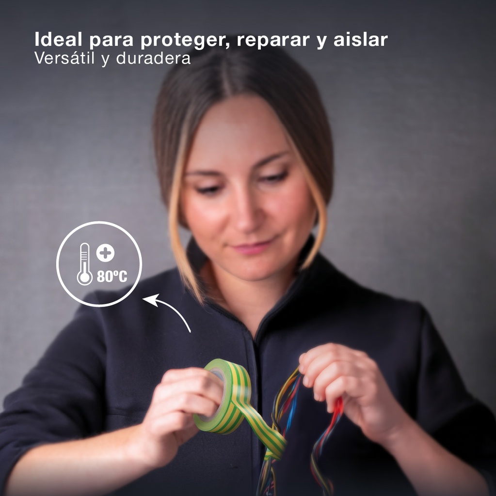 Cinta aislante eléctrica PVC 20M Amarillo y Verde - 10u retráctil