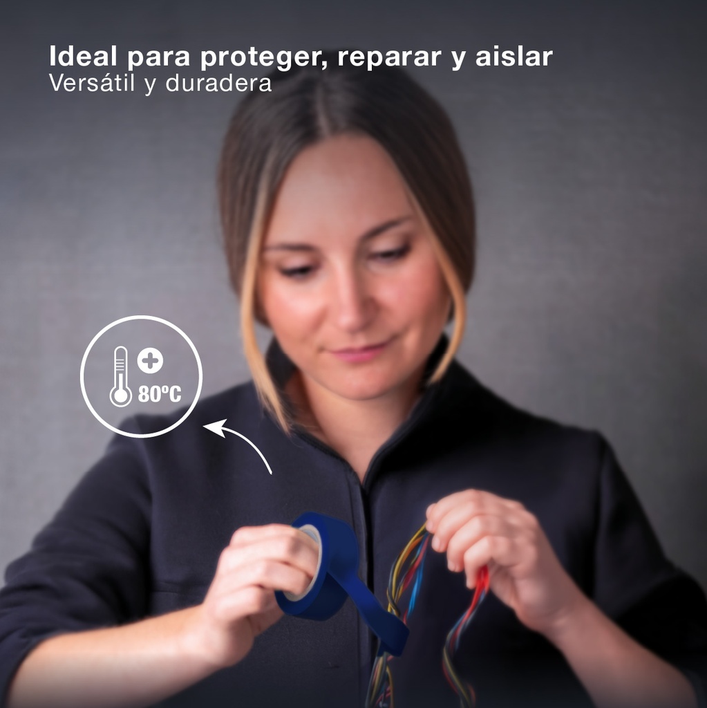 Cinta aislante eléctrica PVC 20M Azul - 10u retráctil