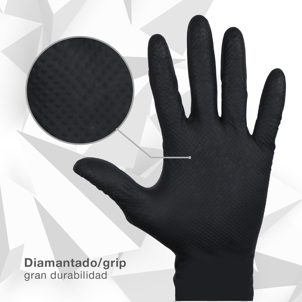 Caja 50 guantes desechables de nitrilo diamantado/grip Negro - Talla M
