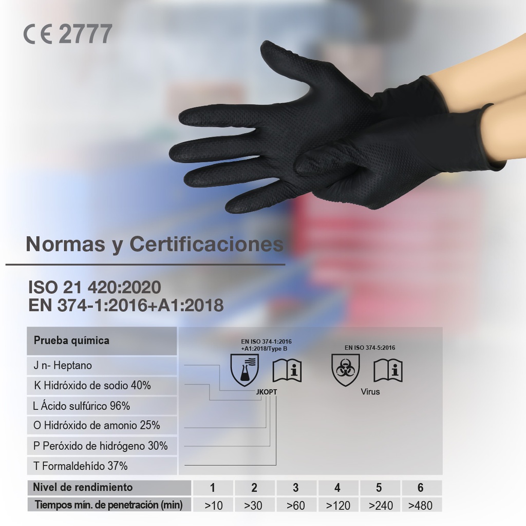 Caja 50 guantes desechables de nitrilo diamantado/grip Negro - Talla L