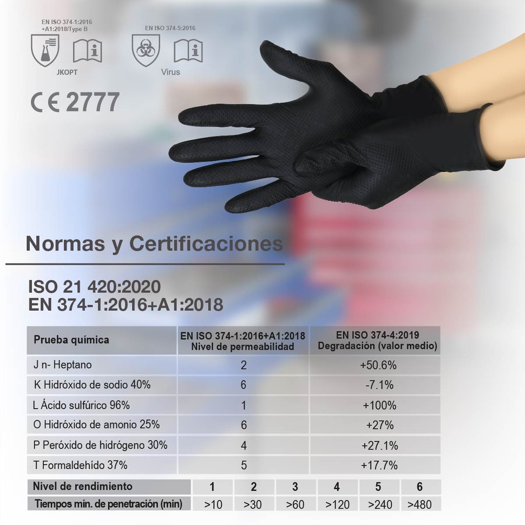 Caja 50 guantes desechables de nitrilo diamantado/grip Negro - Talla XL