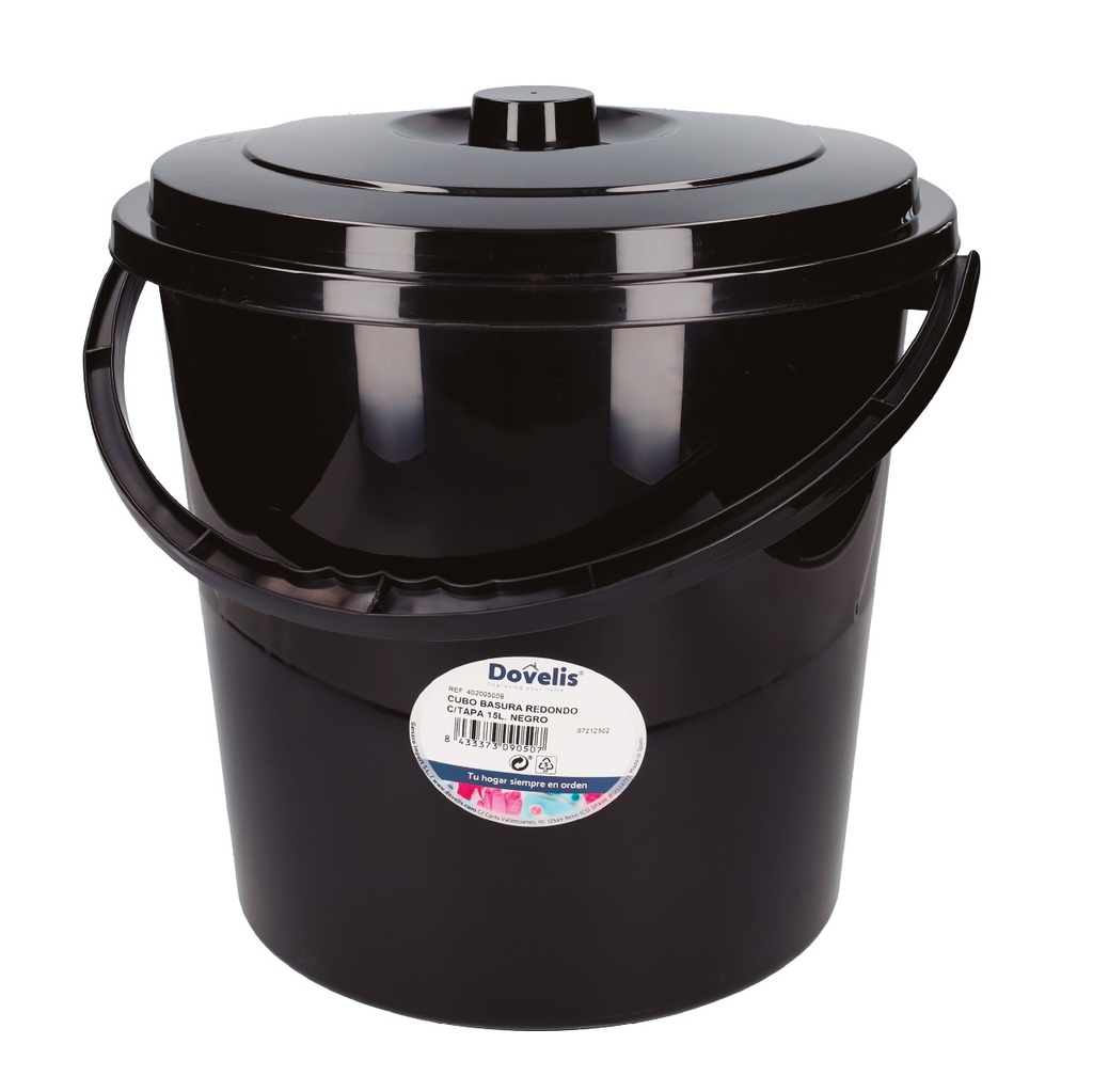 Cubo con asa y tapa 15L Negro