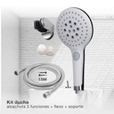 Kit de ducha eco ahorro: Alcachofa 129mm 3 funciones + flexo + soporte ajustable