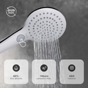 Kit de ducha eco ahorro: Alcachofa 129mm 3 funciones + flexo + soporte ajustable