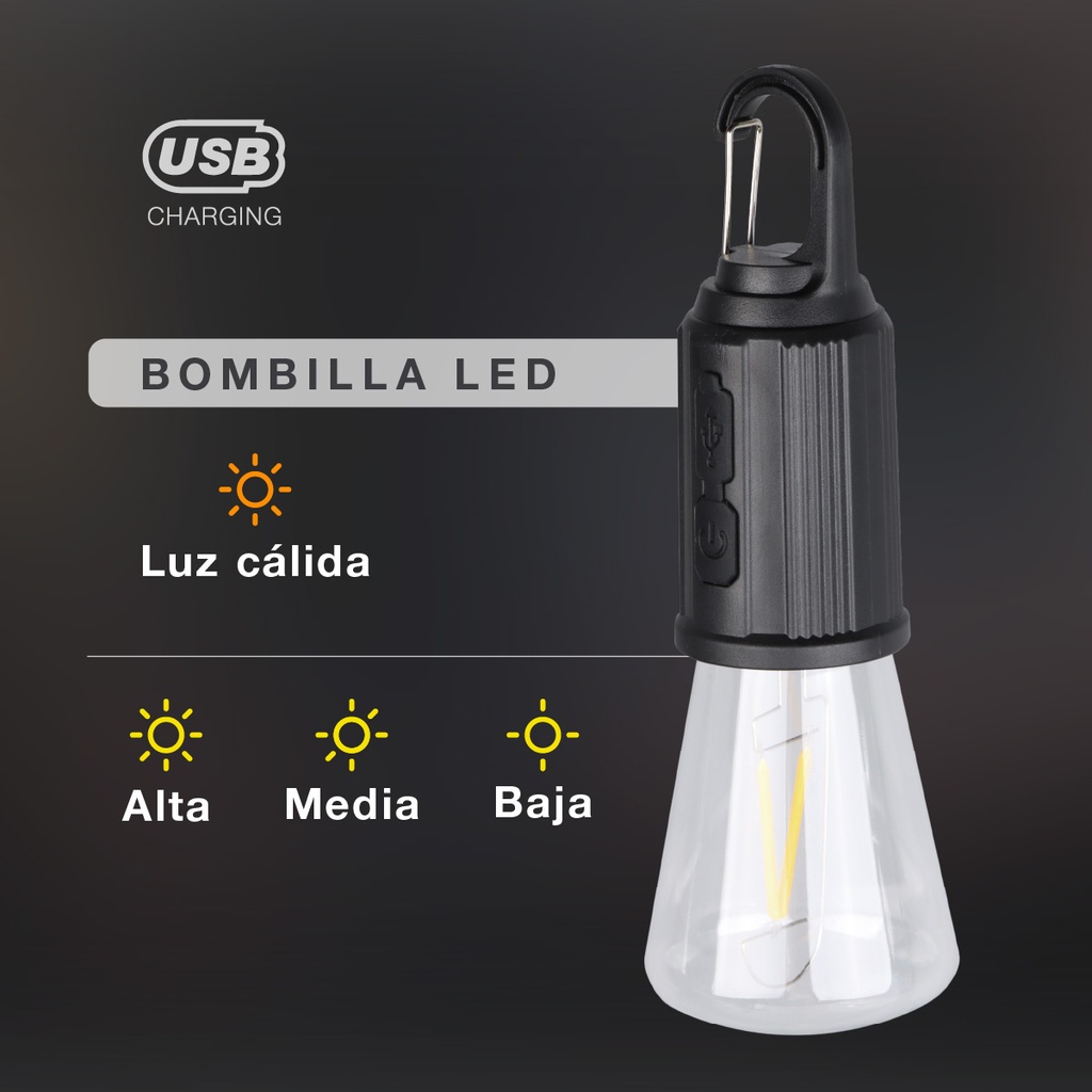 Bombilla LED camping recargable USB 120lm - 9u caja exp