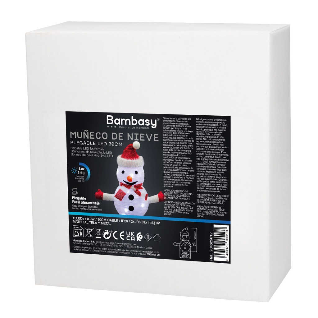 Muñeco de nieve plegable LED 300mm Luz fría