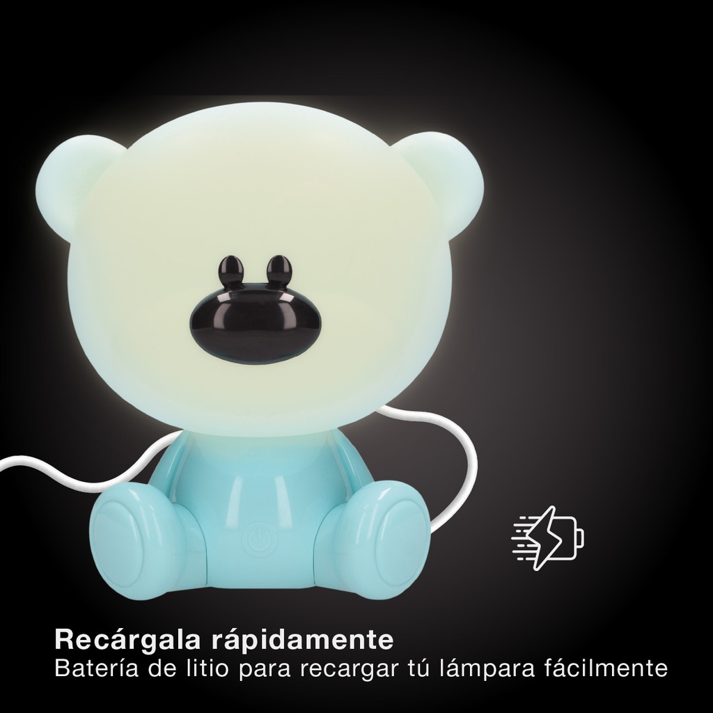 Luz de noche infantil LED Osito 5W RGB + luz día con altavoz y batería Azul 