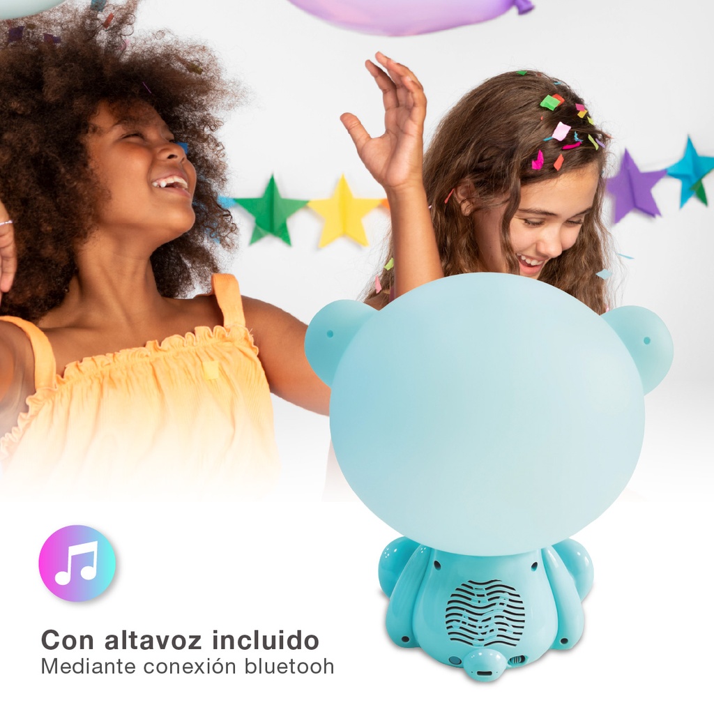 Luz de noche infantil LED Osito 5W RGB + luz día con altavoz y batería Azul 