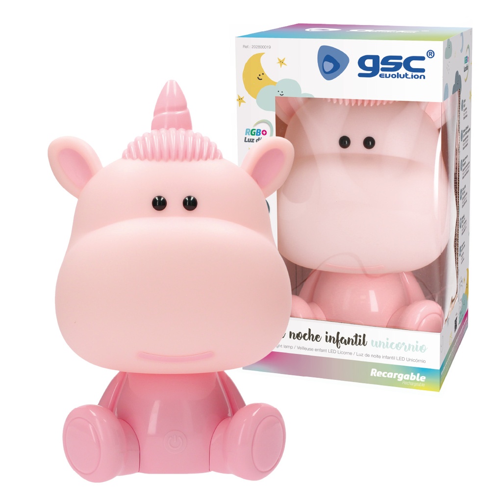 Luz de noche infantil LED Unicornio 5W RGB + luz día con altavoz y batería Rosa 