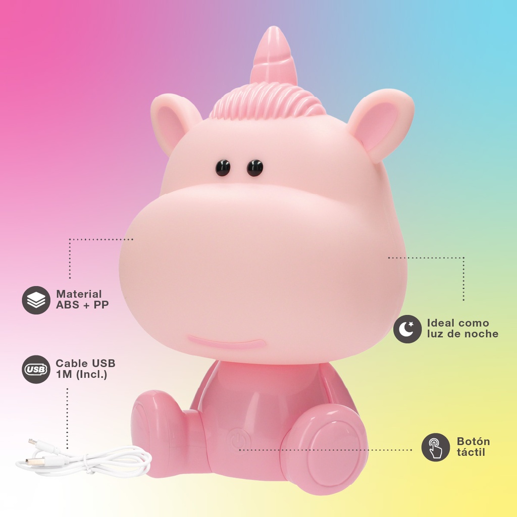 Luz de noche infantil LED Unicornio 5W RGB + luz día con altavoz y batería Rosa 