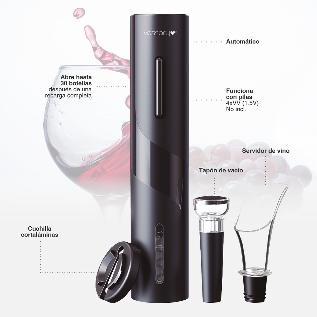 Set sacacorchos automático con tapón de vacío y servidor de vino