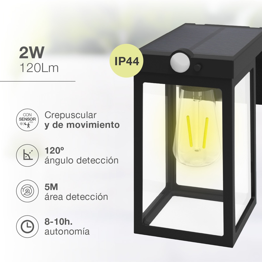 Aplique solar LED Sorso con sensor de movimiento y crepuscular 2W 3000K