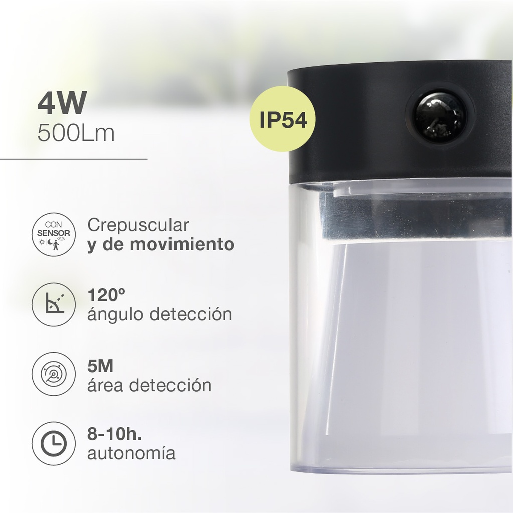 Aplique solar LED Serie Laconi redondo con sensor de movimiento y crepuscular 4W 3000 - 4000 - 6500K