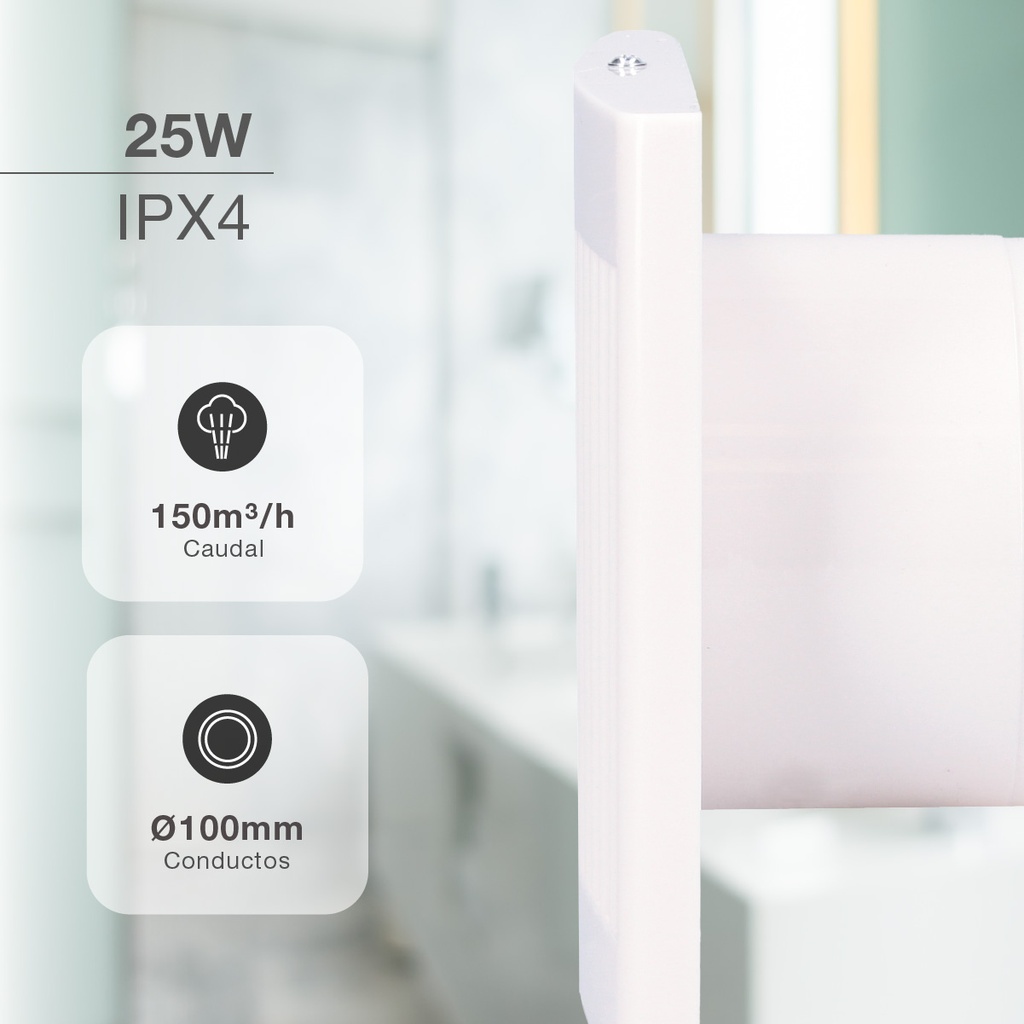 Extractor doméstico Amina Ø100mm Blanco