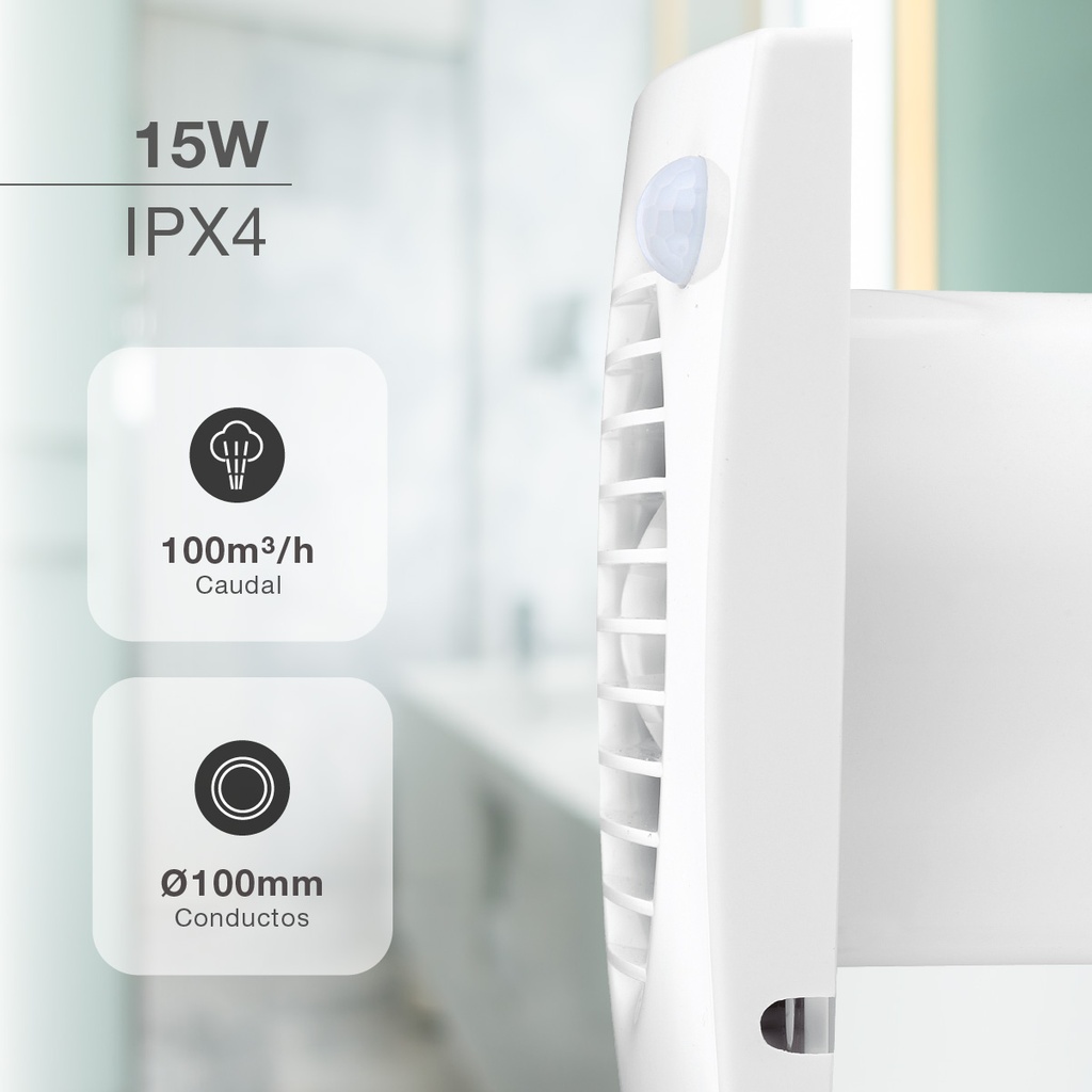 Extractor doméstico Lapai con sensor de movimiento Ø100mm