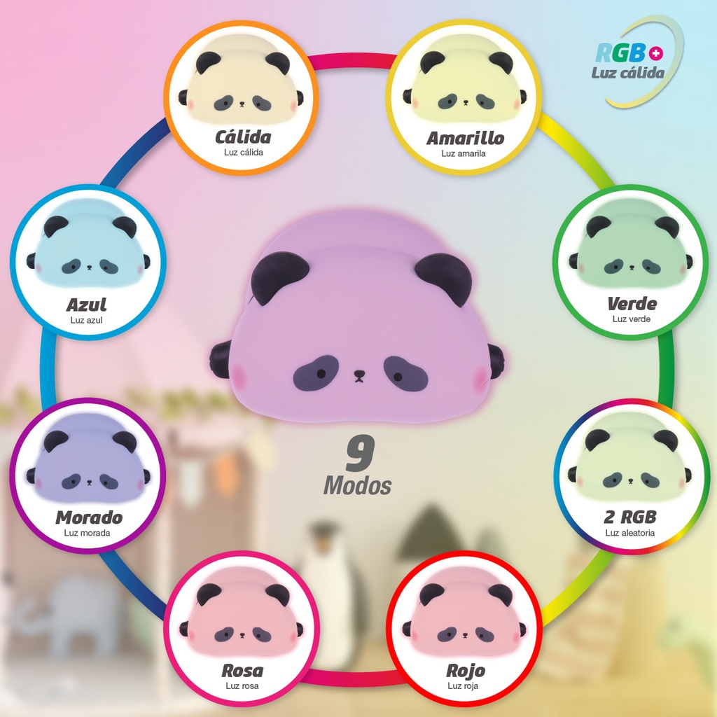 Luz de noche infantil LED Panda 1W RGB batería recargable 