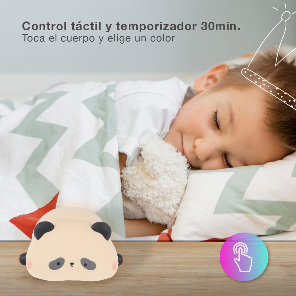 Luz de noche infantil LED Panda 1W RGB batería recargable 