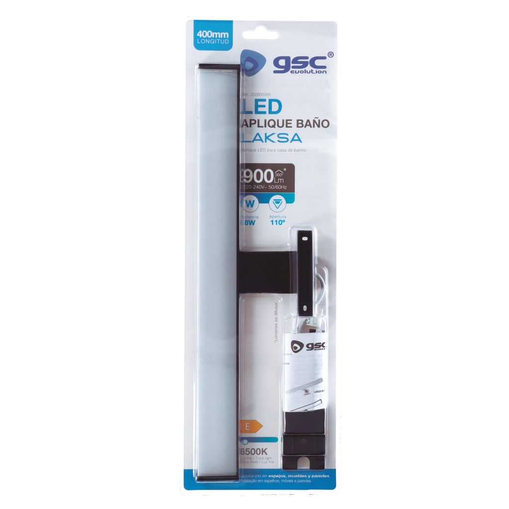 Aplique baño LED Laksa 8W 6500K IP44 Negro