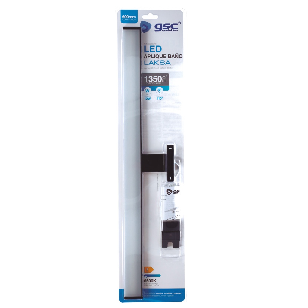 Aplique baño LED Laksa 12W 6500K IP44 Negro