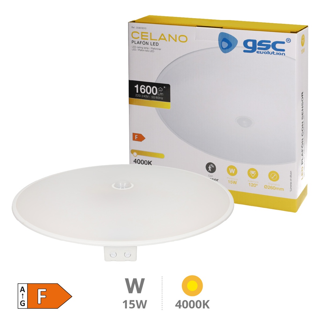 Plafón techo LED Celano con sensor de movimiento 15W 4000K 