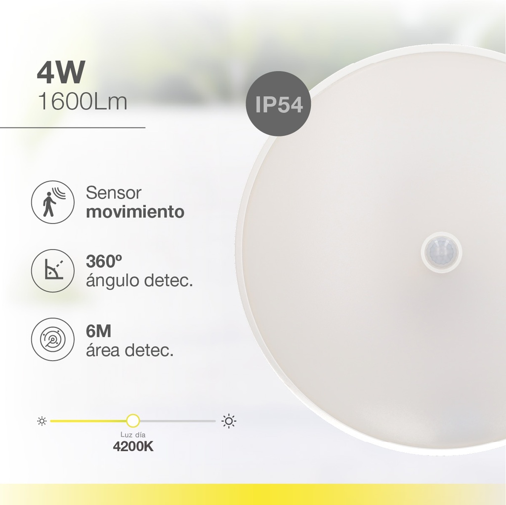 Plafón techo LED Celano con sensor de movimiento 15W 4000K 