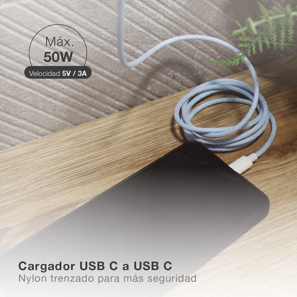 Cable USB Tipo C a USB Tipo C nylon trenzado 1,5M 
