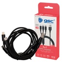 Cable cargador 3 en 1 (USB Tipo C, conector Lightning y micro USB) nylon trenzado 1,2M 